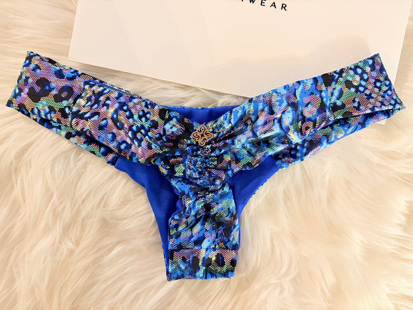 Handmade Sapphire Blue Bikini | Patterned Bikini | Gold Connector Bikini | Scrunch Bottom | Cheeky Swimwear
