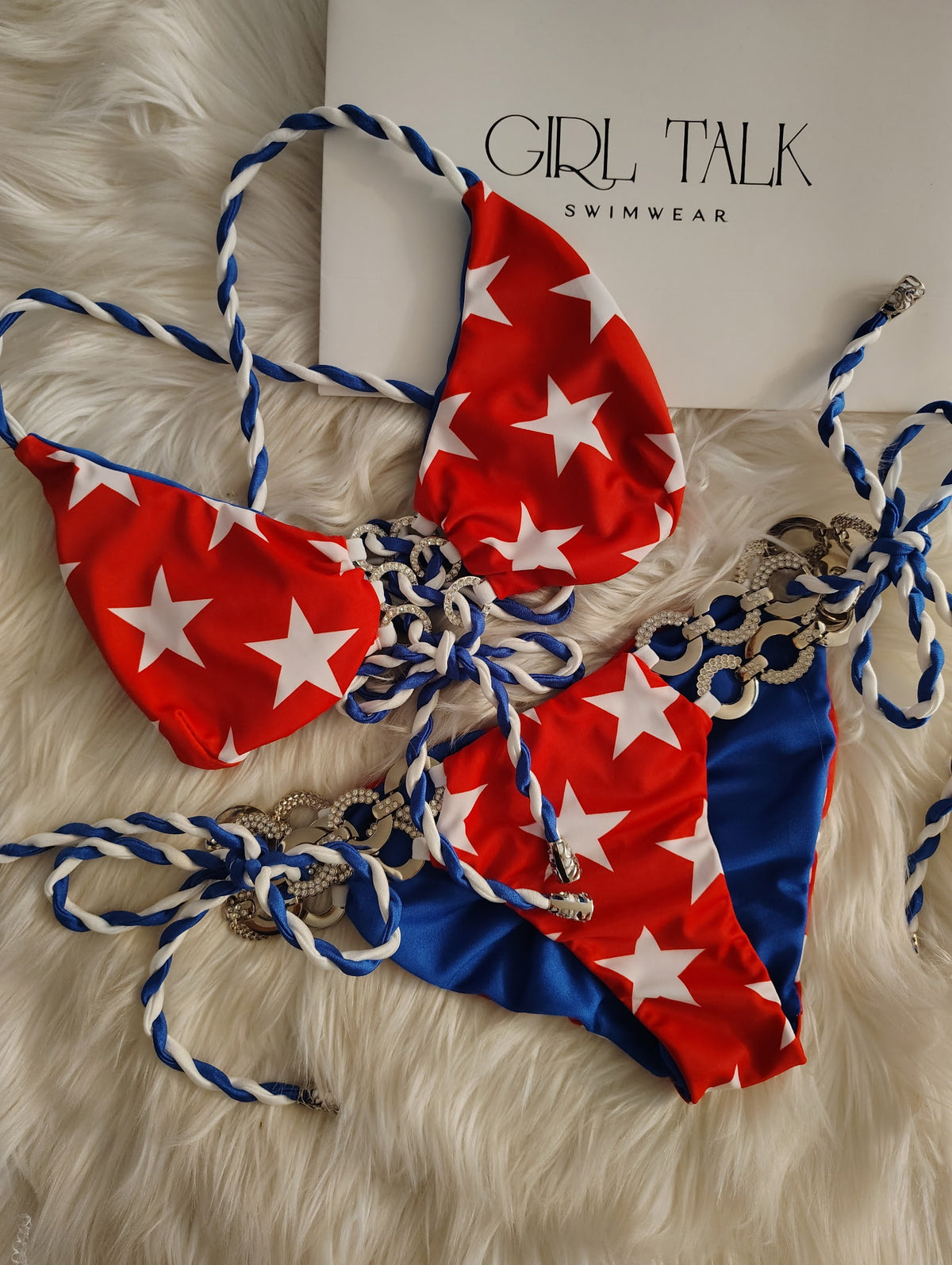 Handmade Star Spangled Bikini Bottom | Patriotic Stars Bikini | Red White Blue Swimwear | Lace Up Bikini