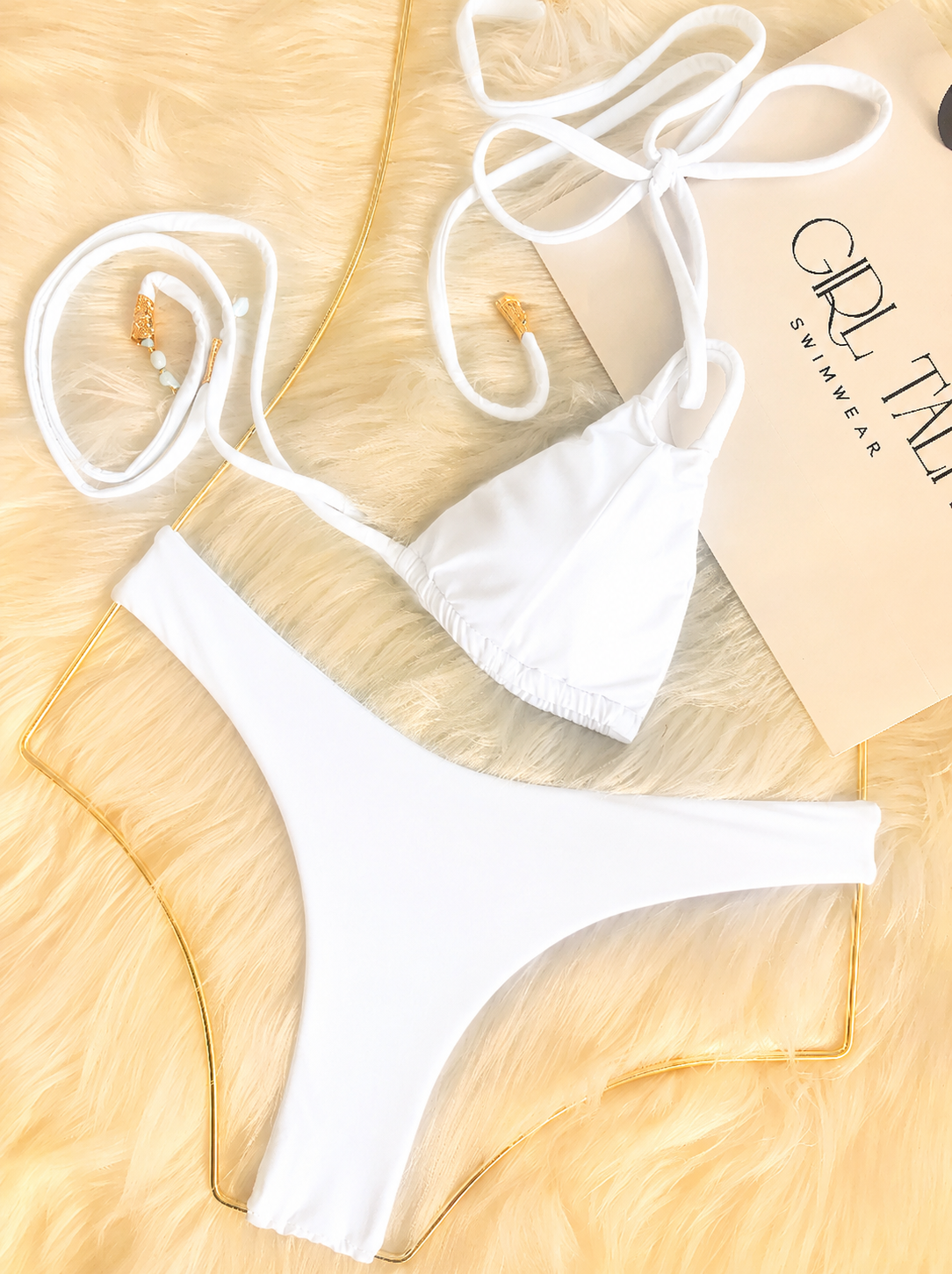 Handmade White Olivia Bikini Top | Custom Color Bikini | Tie Neck Bikini | Women’s Swimwear