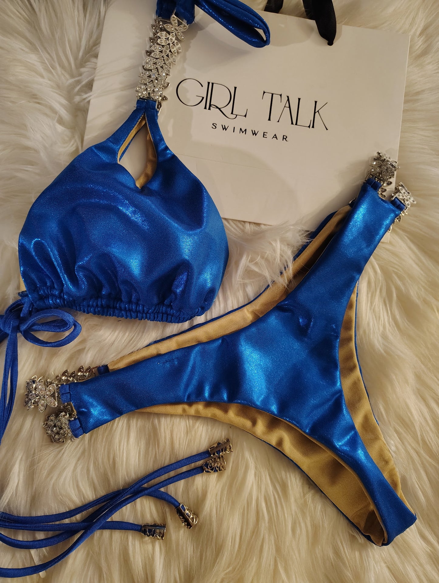 Handmade Royal Blue Bikini | Leaf Connector Bikini | Thong Bikini | Luxury Women’s Swimwear