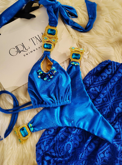 Handmade Royal Blue Rhinestone Bikini | Jeweled Bikini | Metallic Blue Swimwear | Crystal Bikini | Luxury Women’s Swimsuit