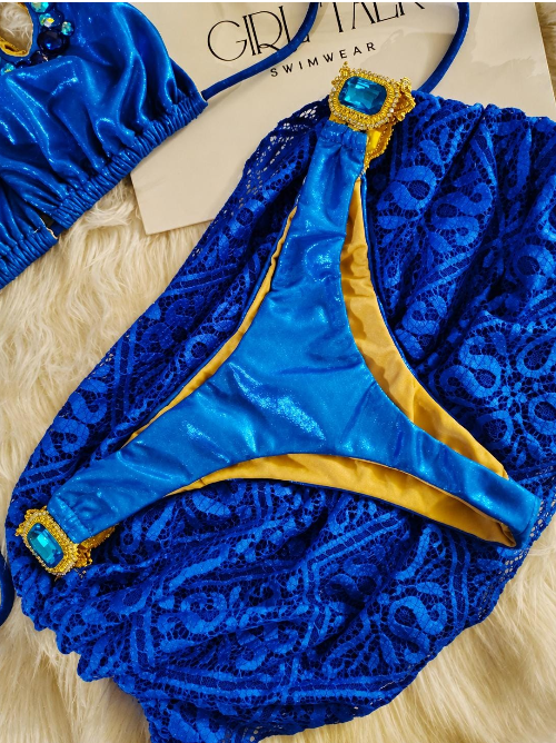 Handmade Royal Blue Rhinestone Bikini | Jeweled Bikini | Metallic Blue Swimwear | Crystal Bikini | Luxury Women’s Swimsuit