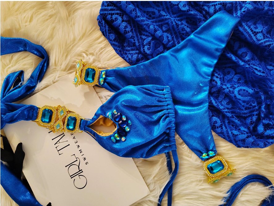 Handmade Royal Blue Rhinestone Bikini | Jeweled Bikini | Metallic Blue Swimwear | Crystal Bikini | Luxury Women’s Swimsuit
