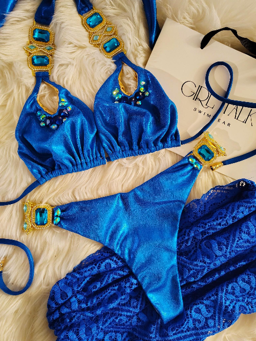 Handmade Royal Blue Rhinestone Bikini | Jeweled Bikini | Metallic Blue Swimwear | Crystal Bikini | Luxury Women’s Swimsuit