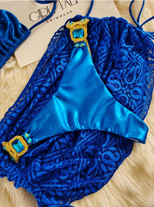 Handmade Royal Blue Rhinestone Bikini | Jeweled Bikini | Metallic Blue Swimwear | Crystal Bikini | Luxury Women’s Swimsuit
