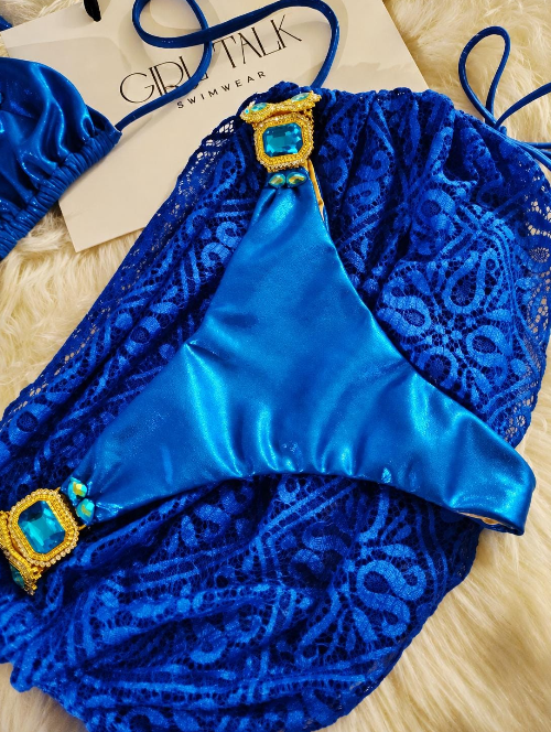 Handmade Royal Blue Rhinestone Bikini | Jeweled Bikini | Metallic Blue Swimwear | Crystal Bikini | Luxury Women’s Swimsuit