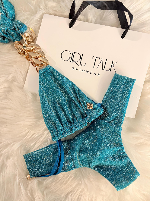 Handmade Teal Bikini | Gold Chain Bikini | Scrunch Bikini | Cheeky Bikini | Luxury Women’s Swimwear