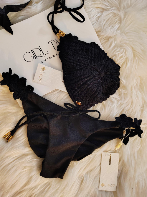 Handmade Black Crochet Bikini Bottom | Floral Crochet Bikini | Luxury Women's Swimwear | Beach Bikini | Boho Swimsuit