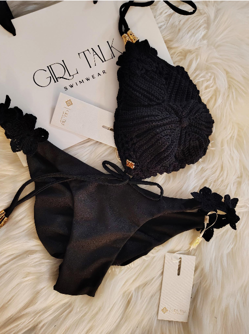 Handmade Black Crochet Bikini Bottom | Floral Crochet Bikini | Luxury Women's Swimwear | Beach Bikini | Boho Swimsuit