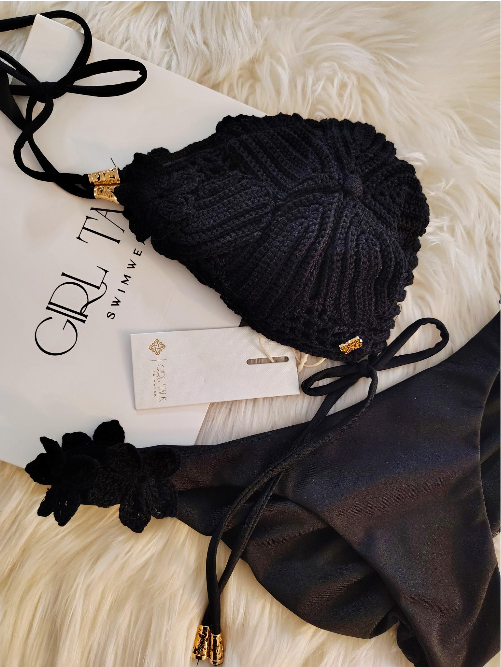 Handmade Black Crochet Bikini Bottom | Floral Crochet Bikini | Luxury Women's Swimwear | Beach Bikini | Boho Swimsuit