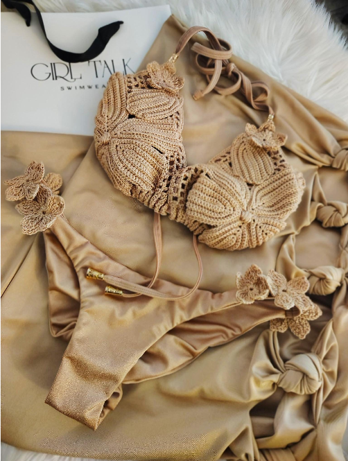 Handmade Beige Crochet Bikini Top | Floral Crochet Bikini | Luxury Women's Swimwear | Boho Beach Bikini | Crochet Swimsuit
