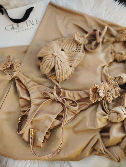 Handmade Beige Crochet Bikini Top | Floral Crochet Bikini | Luxury Women's Swimwear | Boho Beach Bikini | Crochet Swimsuit
