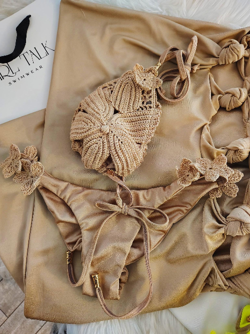Handmade Beige Crochet Bikini Top | Floral Crochet Bikini | Luxury Women's Swimwear | Boho Beach Bikini | Crochet Swimsuit
