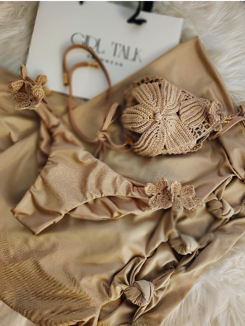 Handmade Beige Crochet Bikini Top | Floral Crochet Bikini | Luxury Women's Swimwear | Boho Beach Bikini | Crochet Swimsuit