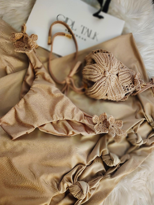 Handmade Beige Crochet Bikini Top | Floral Crochet Bikini | Luxury Women's Swimwear | Boho Beach Bikini | Crochet Swimsuit