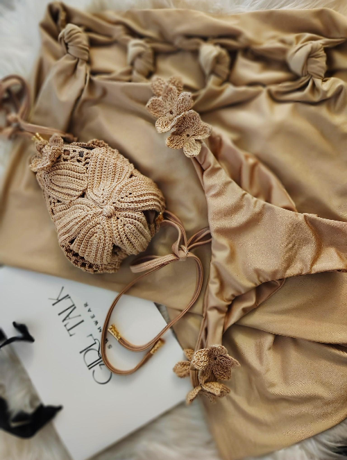 Handmade Beige Crochet Bikini Top | Floral Crochet Bikini | Luxury Women's Swimwear | Boho Beach Bikini | Crochet Swimsuit