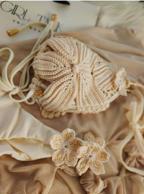 Handmade Cream Crochet Bikini Top | Floral Crochet Bikini | Luxury Women's Swimwear | Boho Beach Bikini | Crochet Swimsuit