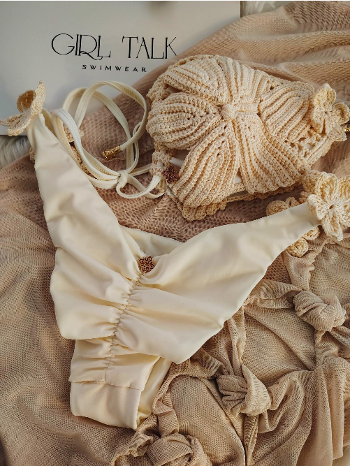 Handmade Cream Crochet Bikini Top | Floral Crochet Bikini | Luxury Women's Swimwear | Boho Beach Bikini | Crochet Swimsuit