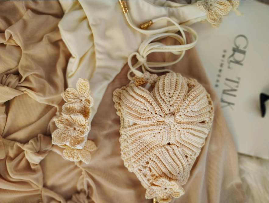 Handmade Cream Crochet Bikini Top | Floral Crochet Bikini | Luxury Women's Swimwear | Boho Beach Bikini | Crochet Swimsuit