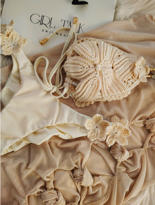 Handmade Cream Crochet Bikini Top | Floral Crochet Bikini | Luxury Women's Swimwear | Boho Beach Bikini | Crochet Swimsuit