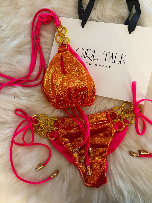 Handmade Metallic Orange Bikini Bottom | Rhinestone Bikini | Luxury Swimwear | Sexy Women’s Swimsuit | Resort Bikini