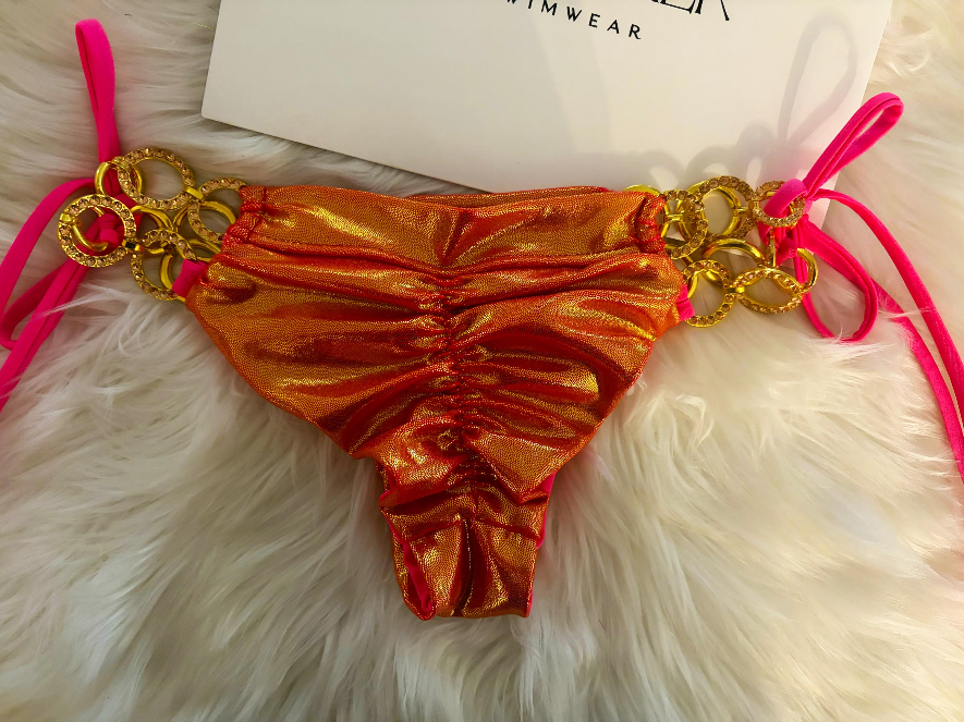 Handmade Metallic Orange Bikini Bottom | Rhinestone Bikini | Luxury Swimwear | Sexy Women’s Swimsuit | Resort Bikini