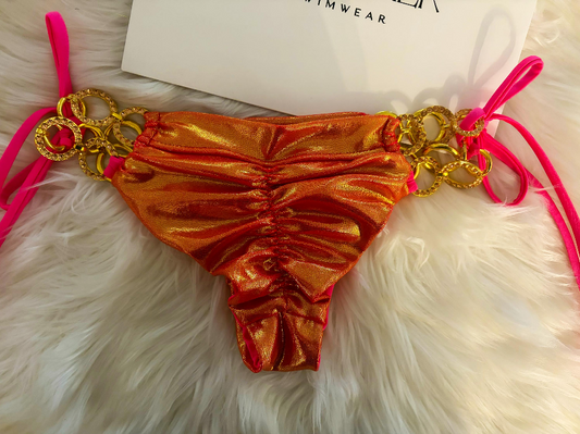 Handmade Metallic Orange Bikini Bottom | Rhinestone Bikini | Luxury Swimwear | Sexy Women’s Swimsuit | Resort Bikini