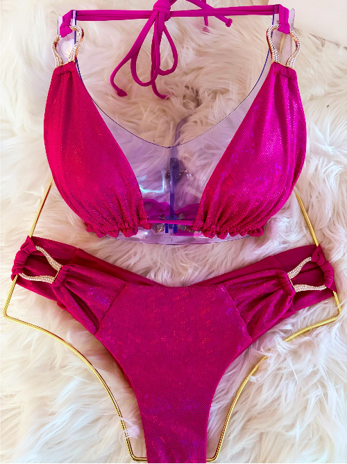Handmade Hot Pink Bikini Bottom | U-Shaped Connector Bikini | Cheeky Bikini | Sexy Pink Swimwear