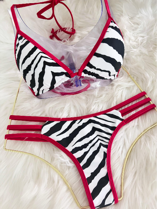 Handmade Red Zebra Bikini Bottom | Zebra Print Bikini | Three Band Thong | Animal Print Swimwear