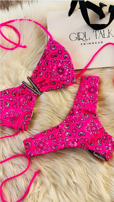 Handmade Pink Bandana Bikini Bottom | Paisley Print Bikini | Cheeky Bikini | Western Swimwear