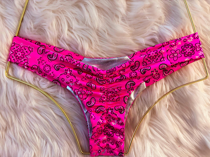 Handmade Pink Bandana Bikini Bottom | Paisley Print Bikini | Cheeky Bikini | Western Swimwear