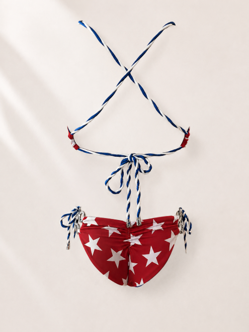 Handmade Star Spangled Bikini Bottom | Patriotic Stars Bikini | Red White Blue Swimwear | Lace Up Bikini