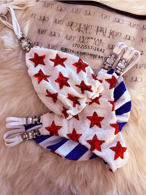 Handmade Patriotic Stars N Stripes Bikini | USA Flag Bikini | American Flag Swimwear | Fourth of July Bikini | Women’s Swimsuit