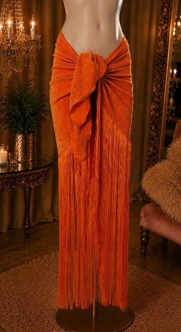 Handmade Orange Fringe Sarong Skirt | Long Swim Cover Up | Festival Beachwear