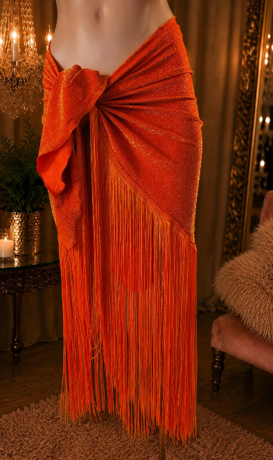 Handmade Orange Fringe Sarong Skirt | Long Swim Cover Up | Festival Beachwear