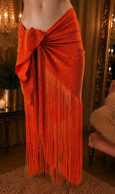 Handmade Orange Fringe Sarong Skirt | Long Swim Cover Up | Festival Beachwear