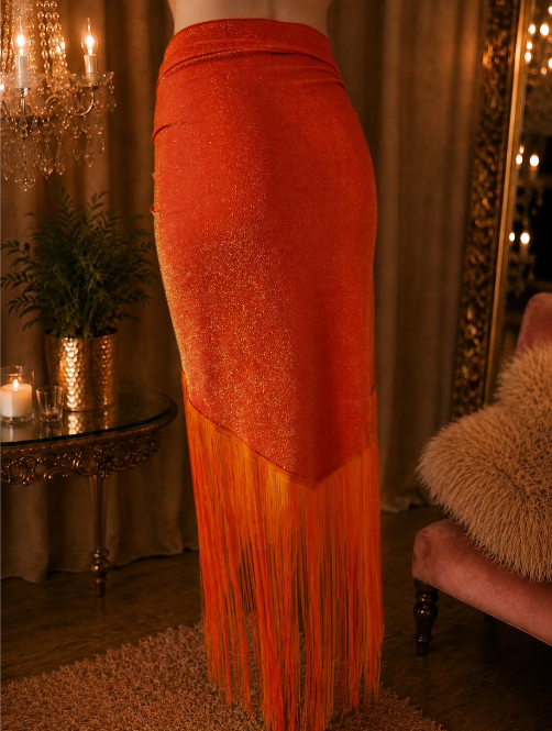 Handmade Orange Fringe Sarong Skirt | Long Swim Cover Up | Festival Beachwear
