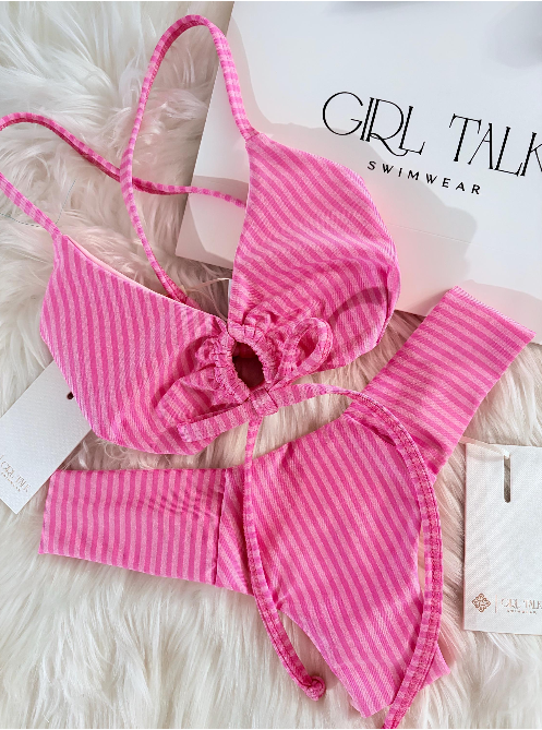 Handmade Pink Striped Bikini Bottom | Keyhole Bikini | Criss Cross Bikini | Cheeky Scrunch Bikini | Women’s Swimwear