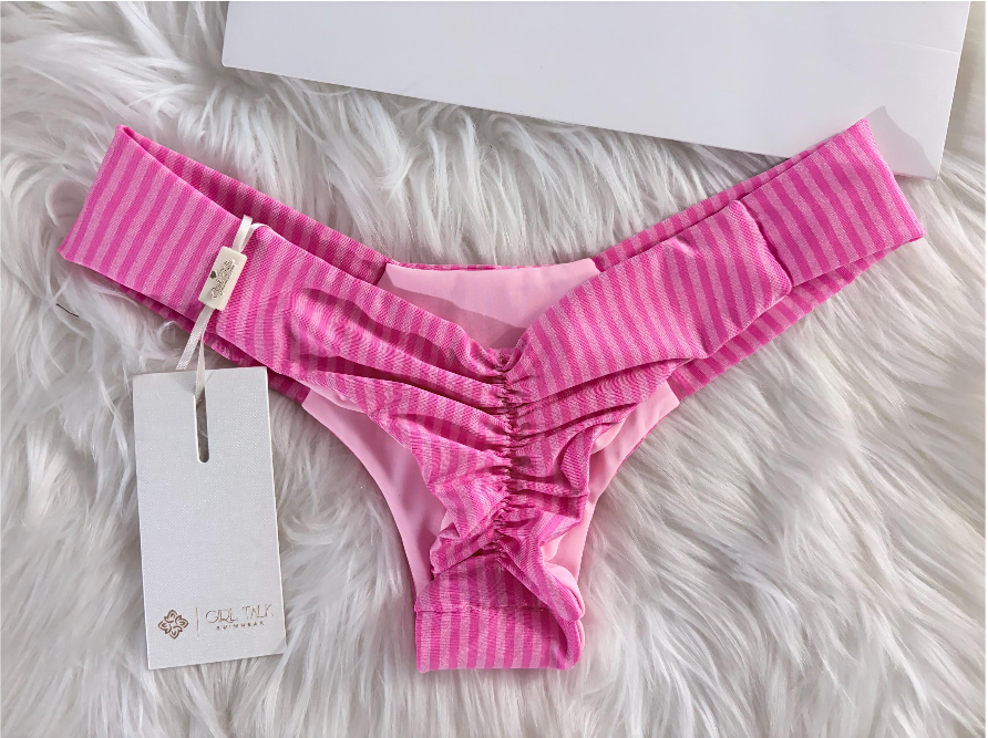 Handmade Pink Striped Bikini Bottom | Keyhole Bikini | Criss Cross Bikini | Cheeky Scrunch Bikini | Women’s Swimwear