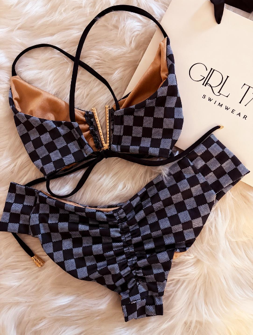 Handmade Gray & Black Checkered Bikini Bottom | Checkerboard Bikini | Women’s Bikini | Luxury Swimwear | Handmade Swimsuit