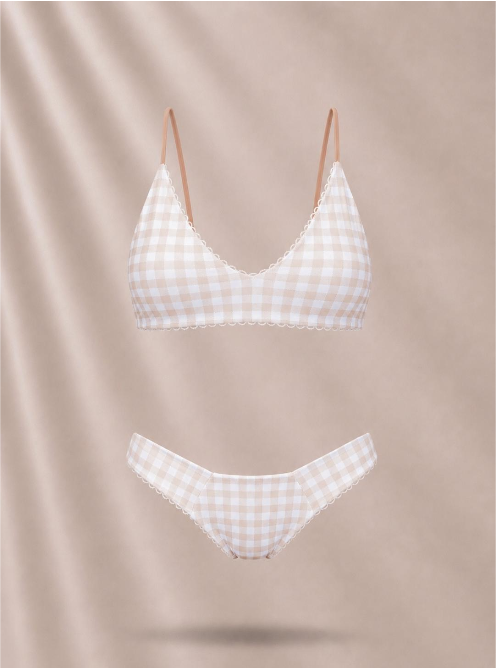 Handmade Rustic Garden Bikini Top | Gingham Bikini | Cheeky Bikini | Criss Cross Bikini | Women’s Cottagecore Swimwear