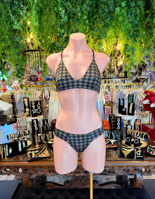 Handmade Houndstooth Bikini Bottom | Criss Cross Bikini | Scrunch Bottom | Cheeky Swimwear