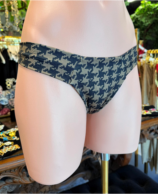 Handmade Houndstooth Bikini Bottom | Criss Cross Bikini | Scrunch Bottom | Cheeky Swimwear