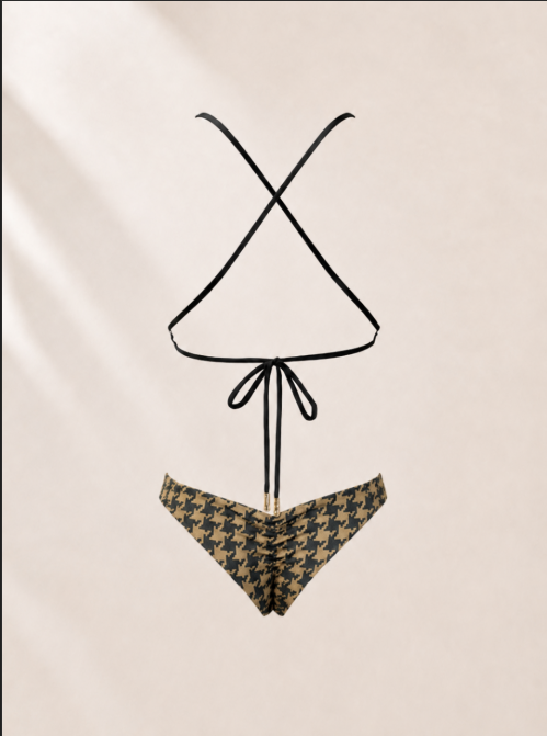 Handmade Houndstooth Bikini Bottom | Criss Cross Bikini | Scrunch Bottom | Cheeky Swimwear