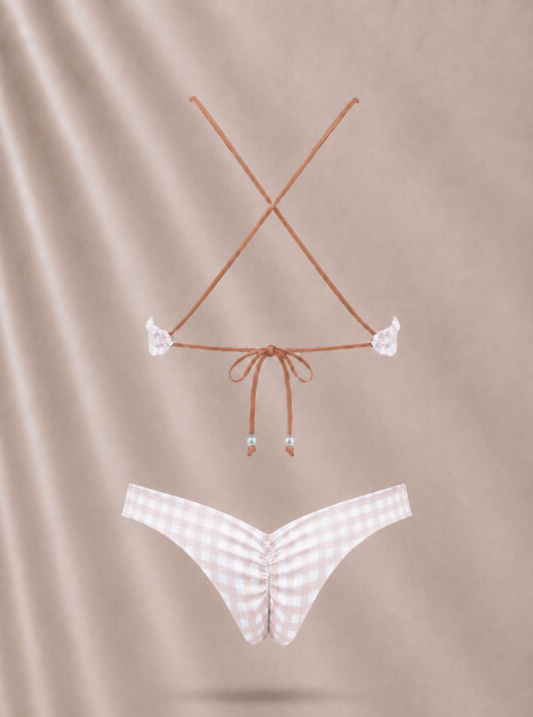 Handmade Rustic Garden Bikini Bottom | Gingham Bikini | Cheeky Bikini | Criss Cross Bikini | Women’s Cottagecore Swimwear