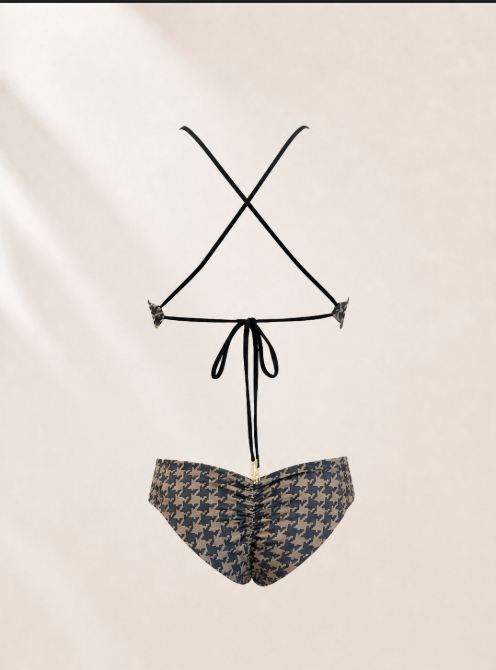 Handmade Houndstooth Lace Up Bikini Bottom | Criss Cross Top | Scrunch Bottom | Cheeky Swimwear