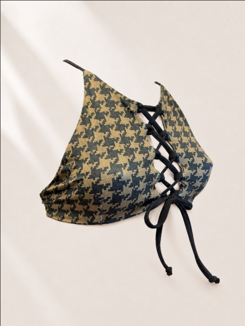 Handmade Houndstooth Lace Up Bikini Top | Criss Cross Top | Scrunch Bottom | Cheeky Swimwear