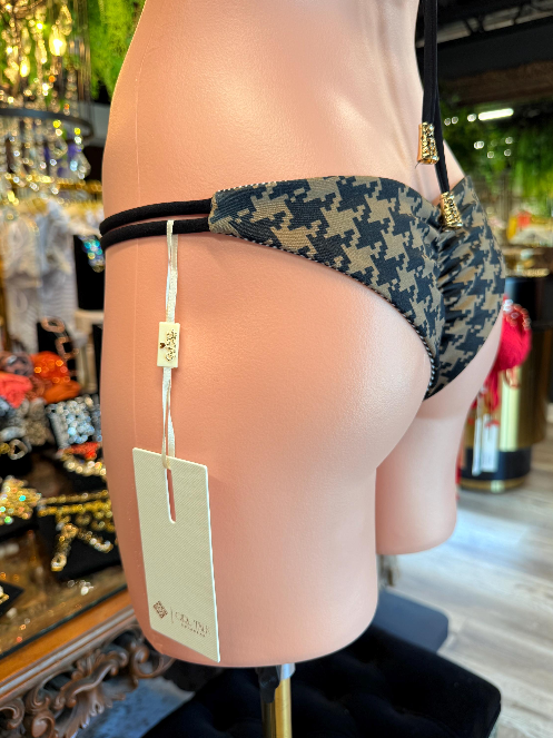 Handmade Houndstooth Bikini Top | Triangle Tie Bikini | Scrunch Bottom | Cheeky Swimwear