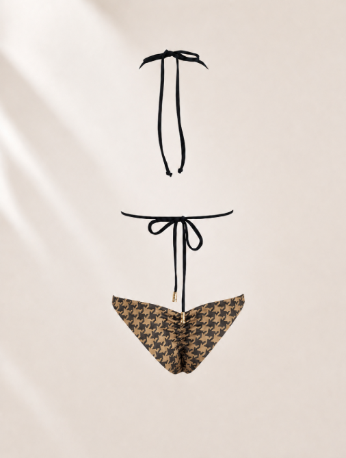 Handmade Houndstooth Bikini Top | Triangle Tie Bikini | Scrunch Bottom | Cheeky Swimwear