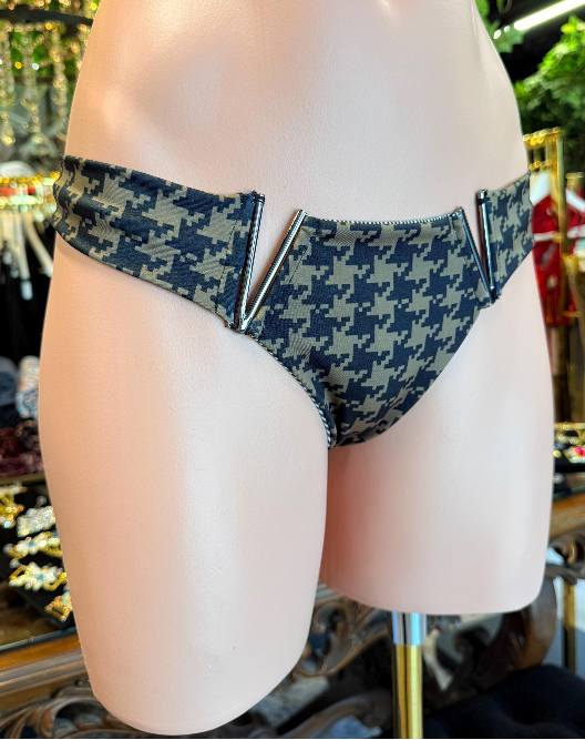 Handmade Houndstooth Bikini Bottom | V Cut Bikini Top | Gold Hardware Thong | Criss Cross Bikini